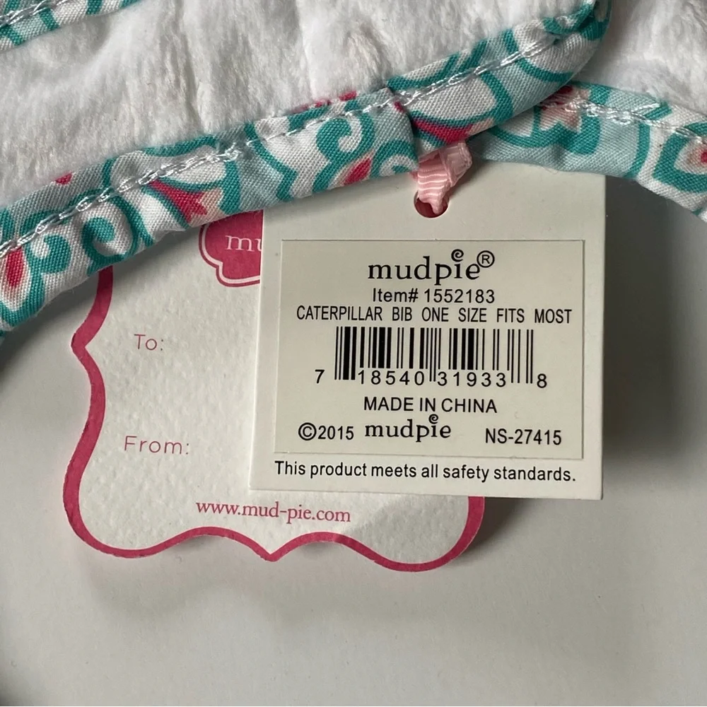 Mud Pie Bib Caterpillar NEW NWT baby infant bugs nature white bib patchwork
